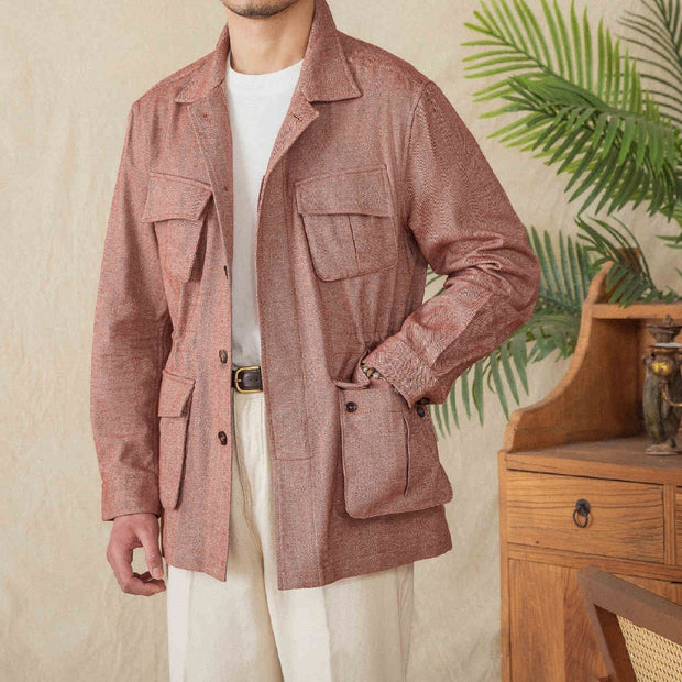 Jagdjacke aus Baumwolle mit Fischgrätmuster und Jagd-Details