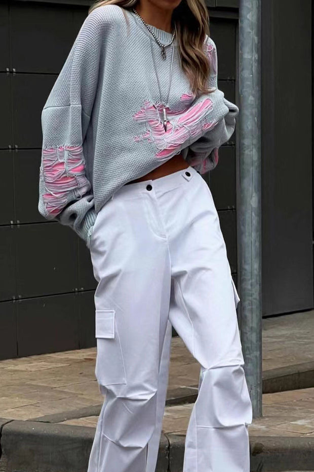 Farbblock Rissiger Lässiger Pullover