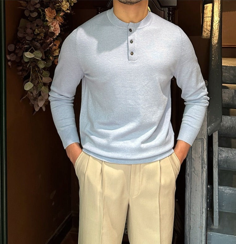 T-Shirt mit Henley-Ausschnitt, langen Ärmeln und schmalem Schnitt