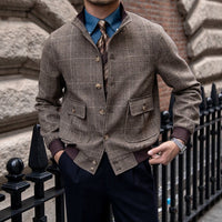 Bomberjacke aus Wollmischung mit Prince-of-Wales-Muster und Knopfleiste