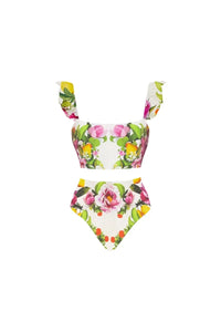Bikini-Set mit Blumenmuster und hoher Taille im modernen Stil