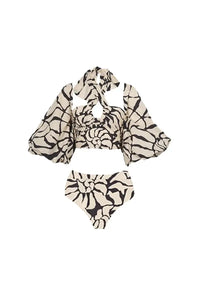 Neckholder Badeanzug-Set mit abnehmbaren Ärmeln und Muster