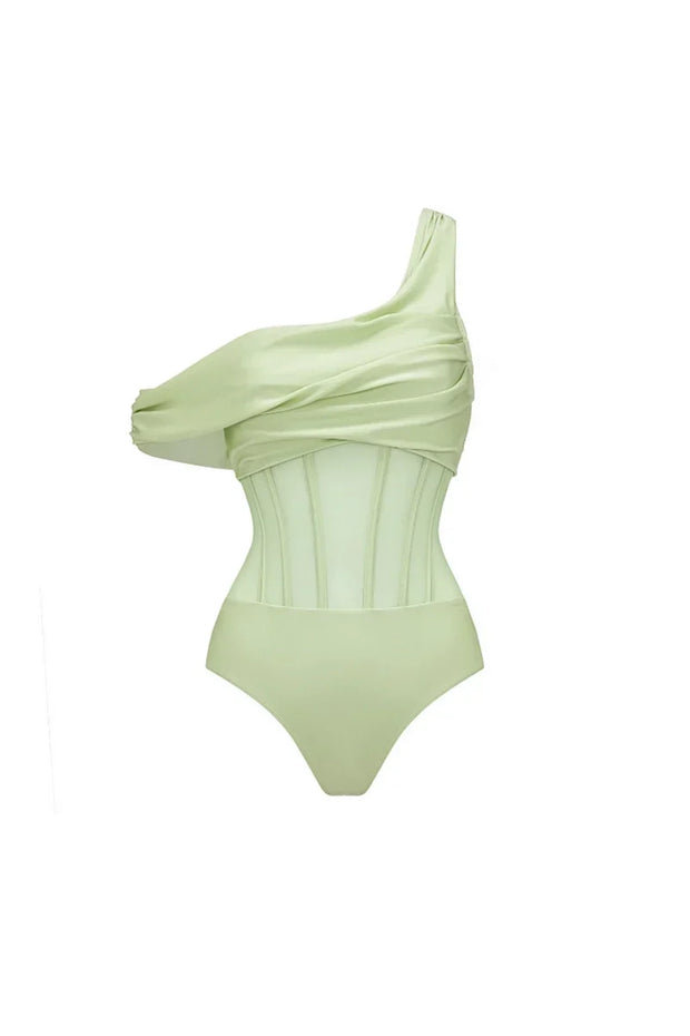 Apfelgrünes Vintage-Badeanzug-Set im modernen Stil