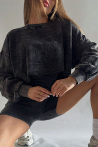 Eng anliegender Overall + Vintage-waschbares Sweatshirt-Set
