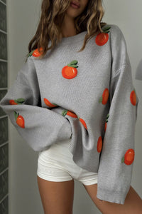 Mädchen Pullover aus orangefarbenem, floriertem Strick im modernen Stil