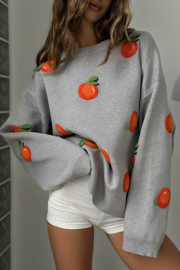 Mädchen Pullover aus orangefarbenem, floriertem Strick im modernen Stil