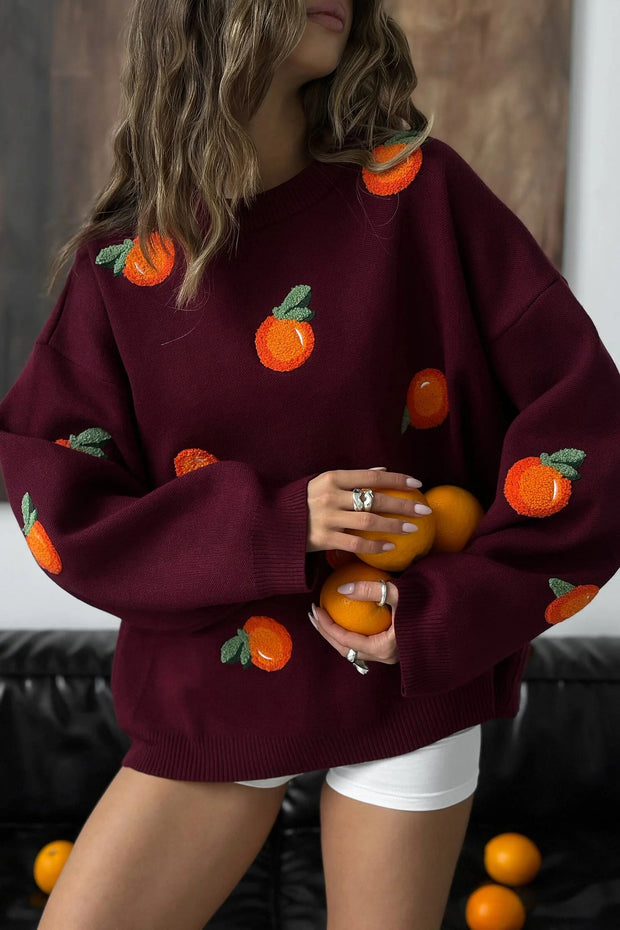Mädchen Pullover aus orangefarbenem, floriertem Strick im modernen Stil