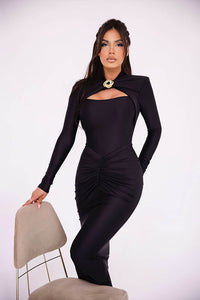 Langärmeliges, figurbetontes Midi-Party-Kleid im modernen Stil