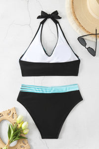 Farbblock Neckholder-Bikini-Badebekleidung