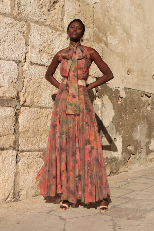 Falda Neckholder-Set mit floralem Maxirock im modernen Stil