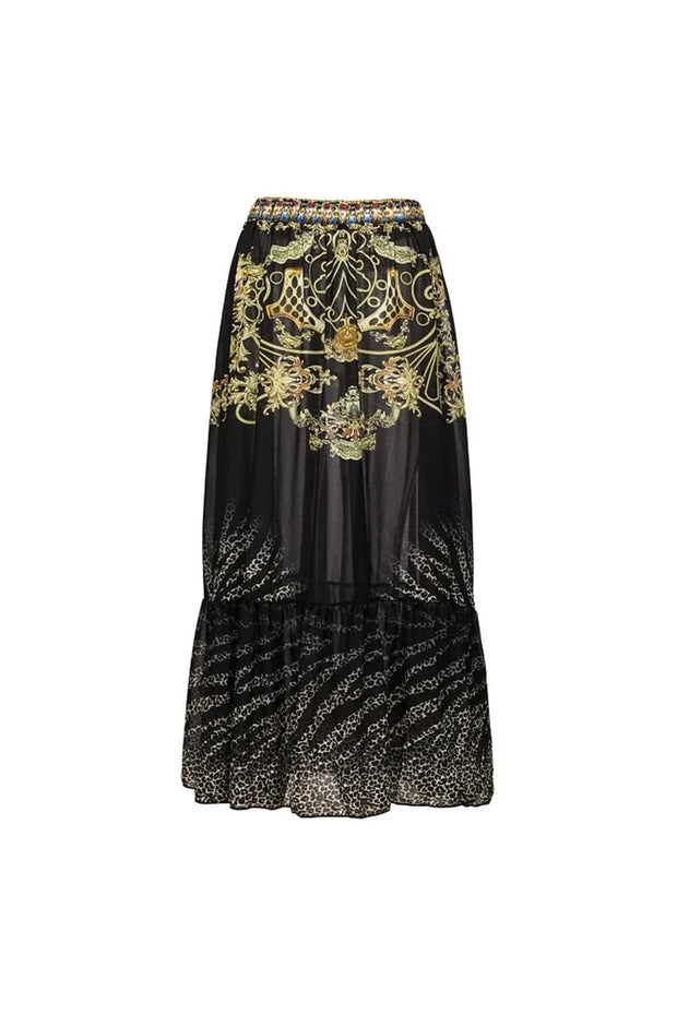 Schwarz-Gold bedruckter Badeanzug mit Trägern im modernen Stil