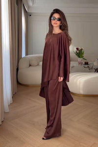 Cape-Ärmel Weitbein-Hosen-Set im modernen Stil