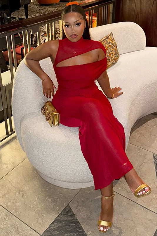 Formelles Kleid mit hohem, transparentem Kragen