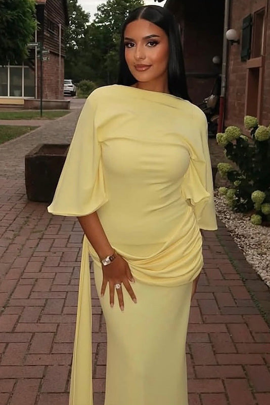 Rückenfreies gerafftes Langes Kleid mit Schlitz