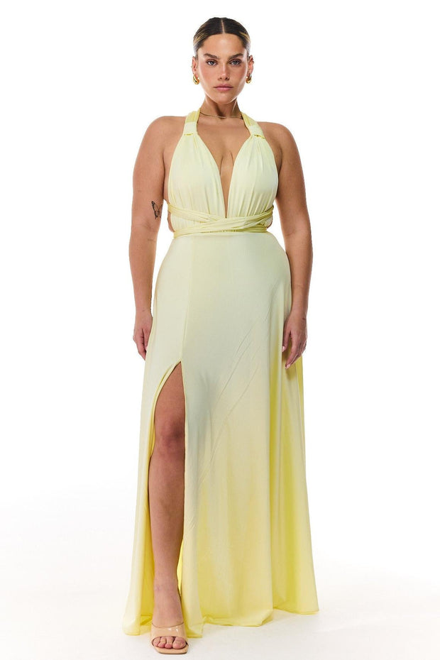 Gelbes Maxi-Kleid mit Krawatte im modernen Stil