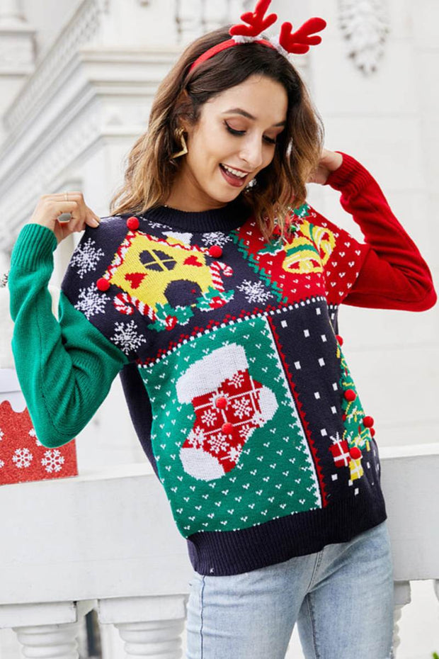 Pullover mit Schneeflocken-Weihnachtsbaummuster im modernen Stil