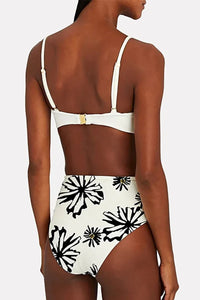 Bikini-Set mit weißem Blumenmuster und Besatz im modernen Stil