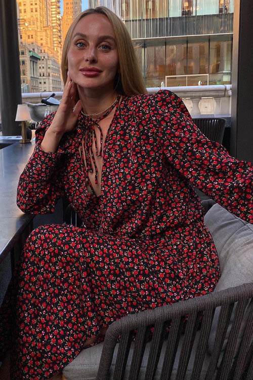 Bertha Blumen Midikleid mit V-Ausschnitt