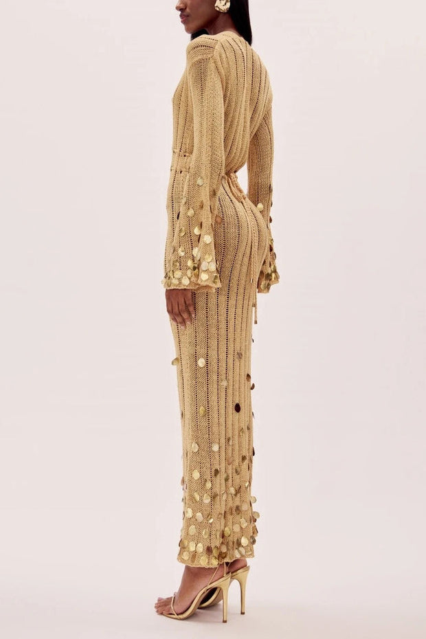 Dolly Gold Strick Maxi-Kleid im modernen Stil