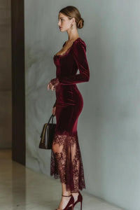Velvet Sweetheart Spitzen-Langes Kleid