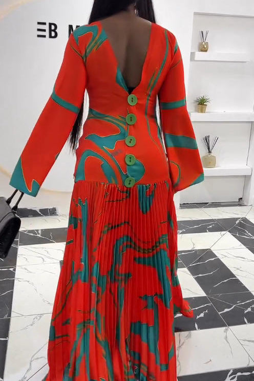 Sonnenblumen-Gold Plissiertes Langes Kleid