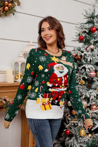 Pullover mit Rundhals und Weihnachtsmann-Motiv, Strickpullover