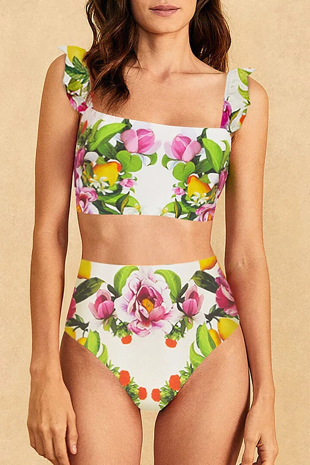 Bikini-Set mit Blumenmuster und hoher Taille im modernen Stil