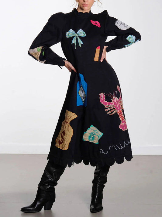 Hummer Graffiti Jakobsmuschel Besatz Midi Kleid im modernen Stil