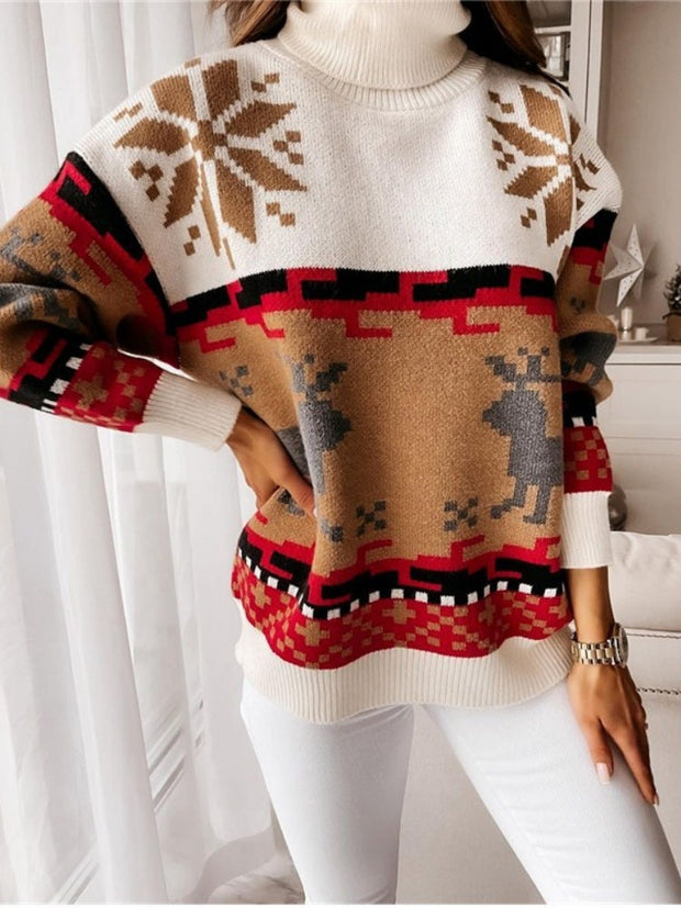Pullover aus Strick mit gesticktem Rentier- und Schneeflockenmuster