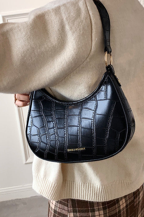 Schwarze Croc Mini Hobo Tasche im modernen Stil