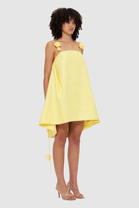 Gelbes 3D-Blumenmuster locker sitzendes kurzes Kleid im modernen Stil