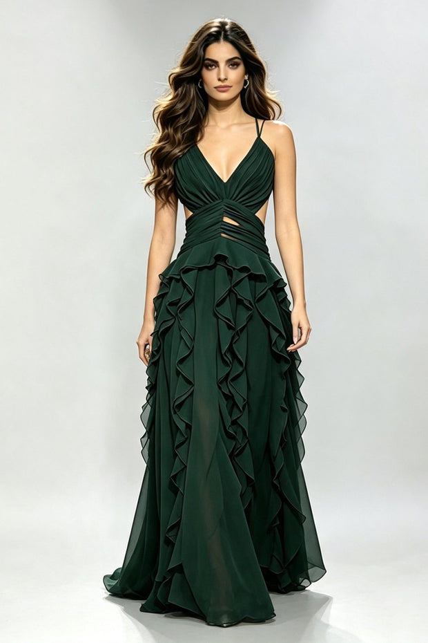 Weißes Korsett Maxikleid mit gestuften Rüschen