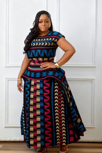 Mehrfarbiges afrikanisches Druck-Peplum-Langes Kleid