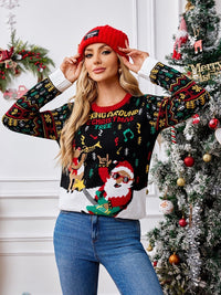 Strickpullover mit Rundhals und Stickerei – Weihnachtsmann und Musiknoten