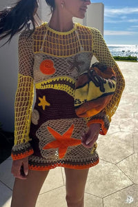 Mini-Häkelkleid mit Korallenriff-inspiriertem Muster im modernen Stil
