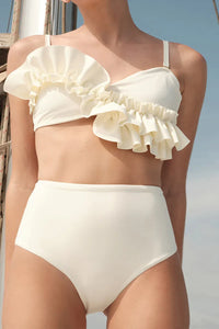 Französisches Rüschen-Bikini-Set in Uni-Farbe im modernen Stil