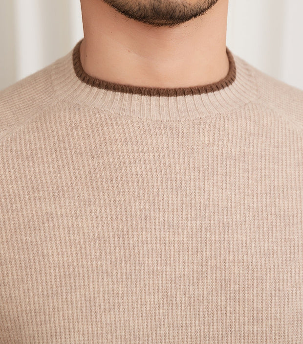 Pullover aus Wolle mit strukturierter Oberfläche und Kontrastdetails
