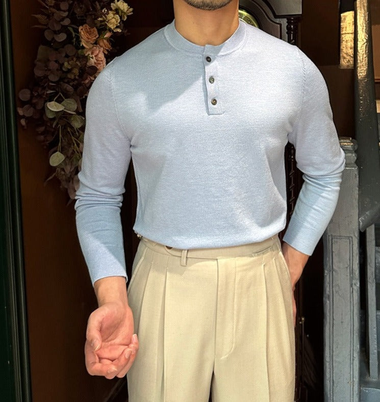T-Shirt mit Henley-Ausschnitt, langen Ärmeln und schmalem Schnitt