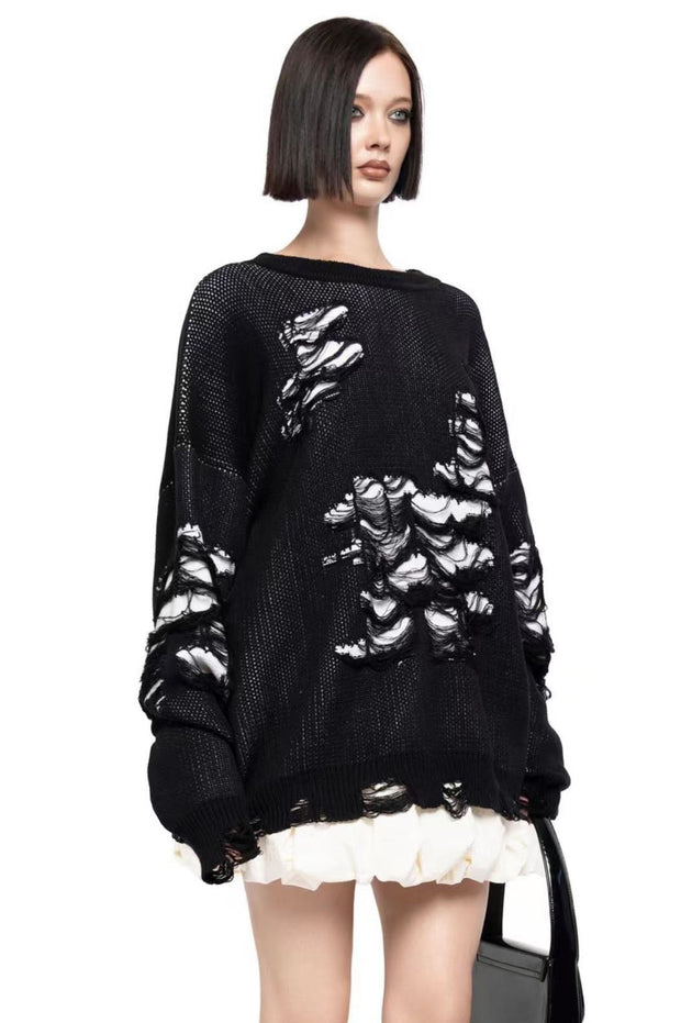 Farbblock Rissiger Lässiger Pullover
