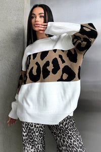 Retro Pullover mit Leopardenmuster und Color-Block-Design im modernen Stil