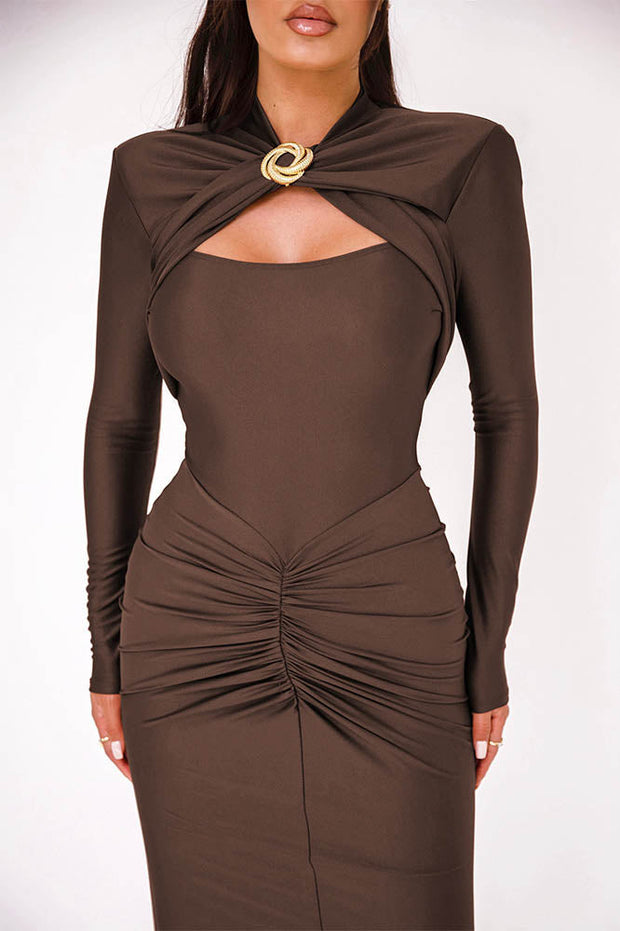Langärmeliges, figurbetontes Midi-Party-Kleid im modernen Stil