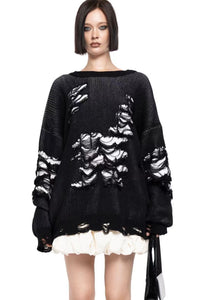 Farbblock Rissiger Lässiger Pullover