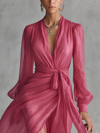 Elegantes Perlen-Chiffon-Maxikleid mit V-Ausschnitt