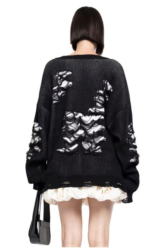 Farbblock Rissiger Lässiger Pullover