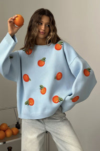 Mädchen Pullover aus orangefarbenem, floriertem Strick im modernen Stil
