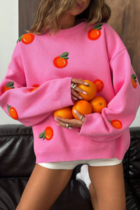 Mädchen Pullover aus orangefarbenem, floriertem Strick im modernen Stil