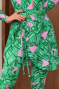 Grünes Surf-Badeanzug-Set mit Reißverschluss und langem, bedrucktem Ärmel im modernen Stil