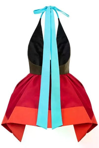 Farbblock Neckholder-Faltenoberteil