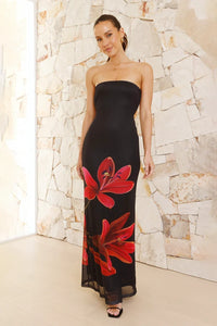 Ofra Langes Kleid - Schwarz / Rot