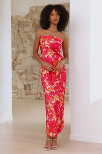 Miya Langes Kleid - Rosa/Rot geblümt